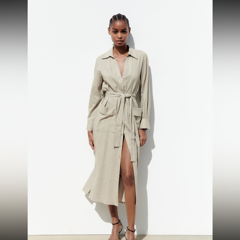 Linen blend midi dress